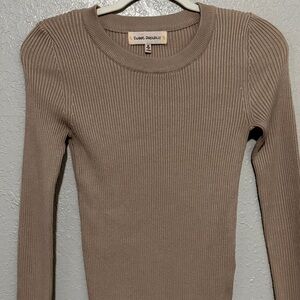 Women's Ribbed Knit Sweater - Tan